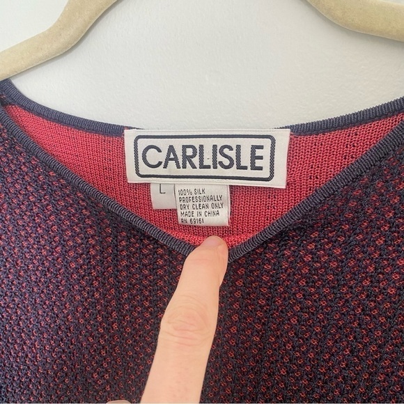 CARLISLE Vintage 100% Silk 2-Tone Woven Knit Tshirt Sweater Lg. - Picture 3 of 5